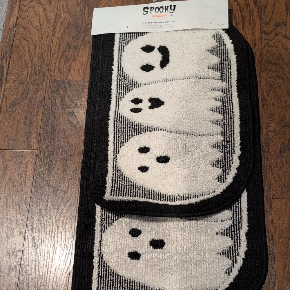 Spooky Hollow Black and White Ghost Kitchen Mat Set 3 Of Them